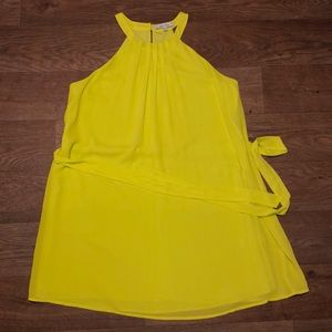 Neon yellow chiffon high neck dress